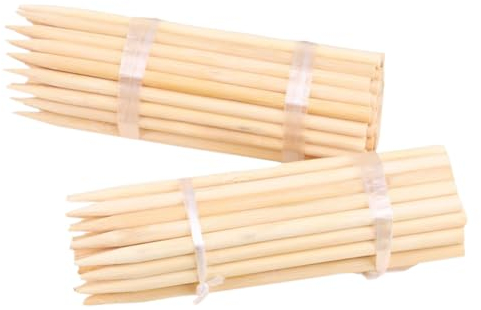 JIHUOO 100 Pcs 5mm Wood Grilling Skewers Wooden Barbecue Skewers Wood Lollipop Sticks Thick Natural Sticks Christmas Candy Apple Making Supplies