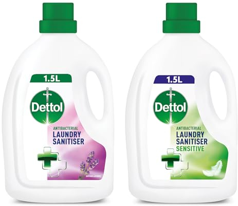 Dettol Antibacterial Laundry Sanitiser, Lavender and Sensitive Fragrance Free Cleanser Additive Multipack, 25 Washes, 2x 1.5L, Pack of 2.
