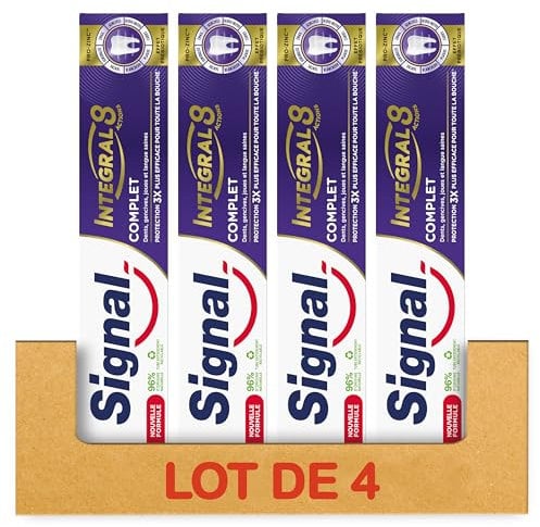 SIGNAL - Dentifrice Integral 8 Complet Effet Prébiotique - Protection Complète 3x plus efficace -96% d’ingrédients d’origine naturelle (lot de 4x75ml)