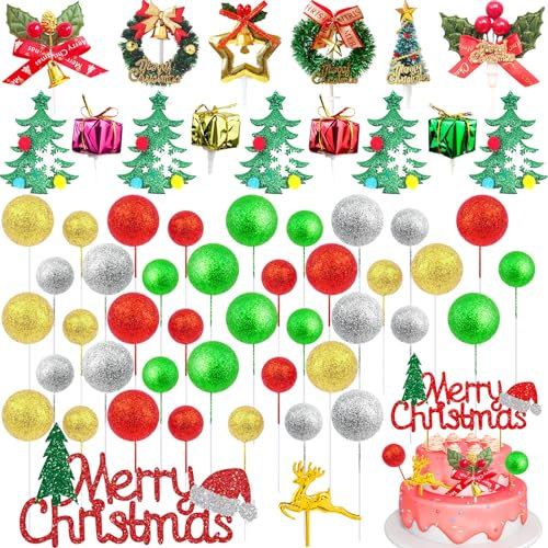 Hlimior 57 Stück Weihnachtskuchen Kuchen Deko, Weihnachten Tortendeko, Rentier Cupcake Topper Weihnachtsbaum Cake Topper für Kuchendekoration Tisch Ornamente Weihnachtsdekoration, HLIMIOR-DGQ007