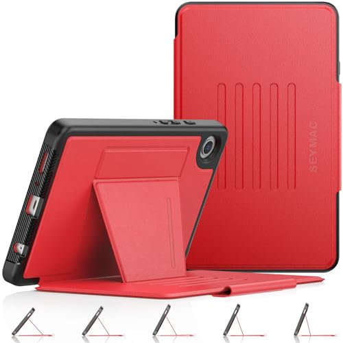 SEYMAC stock Hülle für Samsung Galaxy Tab A9 8,7 Zoll 2023 (SM-X110/X115/X117), Stoßfeste Hülle mit [Mehreren Winkeln] Verstellbarem Ständer & Kartensteckplatz, für Galaxy A9 Tablette, Rot