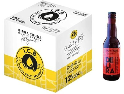 Birra Artigianale Cruda Italiana DELìRA Rossa Lager 33cl – Box 12 Bottiglie - Prodotta da I.C.B. Italian Craft Brewery