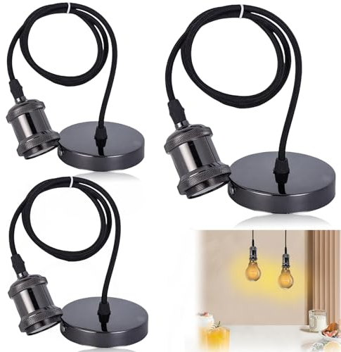 Aicharynic 3 Stück E27 Lampenaufhängung, E27 Fassung mit Kabel E27 Fassung Lampenfassung E27 mit 100cm Kabel Vintage Pendelleuchte mit Deckenhalterung Pendelleuchte für Zuhause, Bar, Café