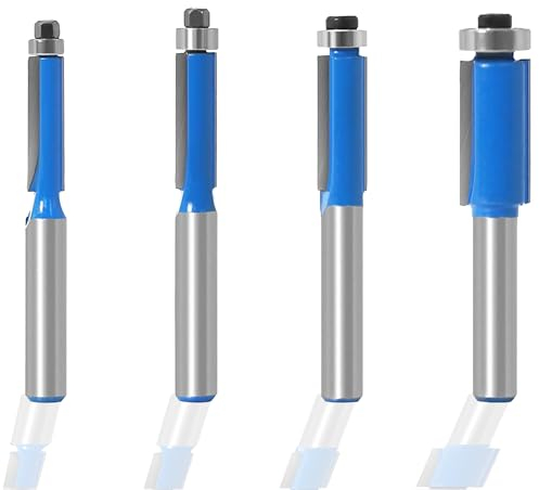Bündigfräser 8mm Schaft, 4 Stück Bündigfräser Kugellager Oben Nutfräser Router Bits Für Holz,Fräser Set Für Oberfräse Top Bearing Flush Trim Bit Für Holzbearbeitungswerkzeuge Zum Schneiden, Trimmen