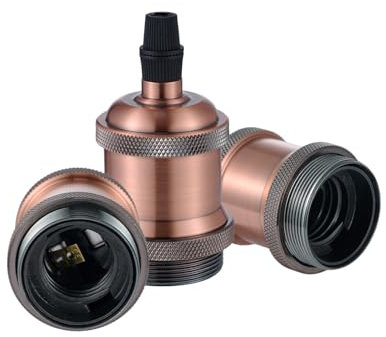 Vecys 3 Stück Vintage E27 Edison Oprawa Lampy Vintage Bronze Lampenfassung Edison Retro Adapter Fassungsadapter für Vintage Bulbs Pendelleuchte（Rotes Kupfer）