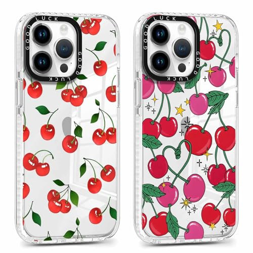 Foonary 2 Pack Transparent Phone Case Compatible with iPhone 13 Pro Max 6.7,Slim Fit Soft Silicone with Cherry Design Aesthetics Pattern,Shockproof Bumper Protector Matte Cover for iPhone 13 Pro Max