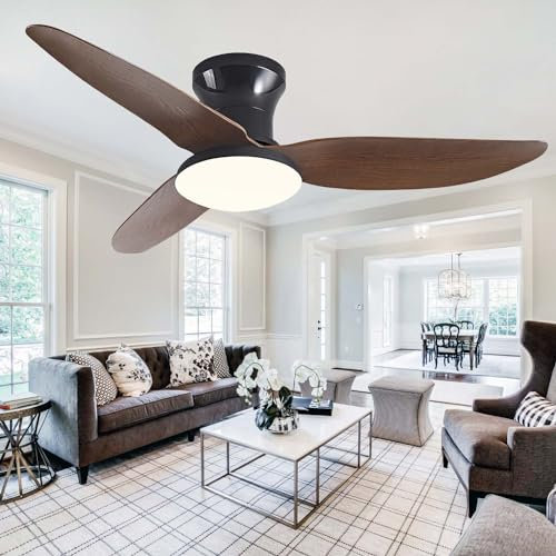 DJChen 100cm Ventilateur de Plafond Silencieux avec Lumiere et Telecommande, Dimmable Lustre Ventilateur de Plafond, 6 Vitesses Réversible Grand Plafonnier Ventilateur de Plafond pour Chambre-Walnut