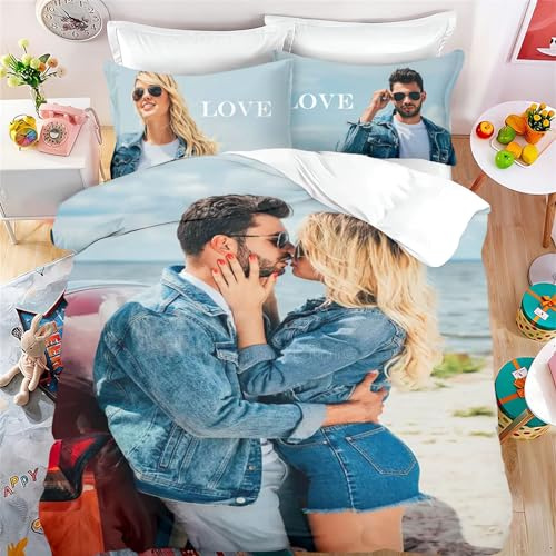 Fadaing Personalisierte Bettwäsche Mit Eigenem Foto, Name - Individuelles Set 135x200 Mikrofaser Mit Kissenbezug (Single 135 X 200 cm)