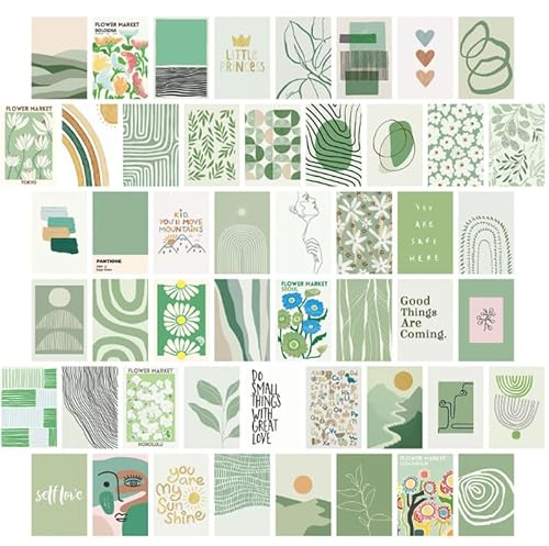 50-Piece Postcard Wall Collage Set Green Premium Wall Collage Kit Aesthetic Wall Collage Indie Room Decor Living Room Wall Collage Set Adrette Raumdekoration für das Schlafzimmer eines Mädchens
