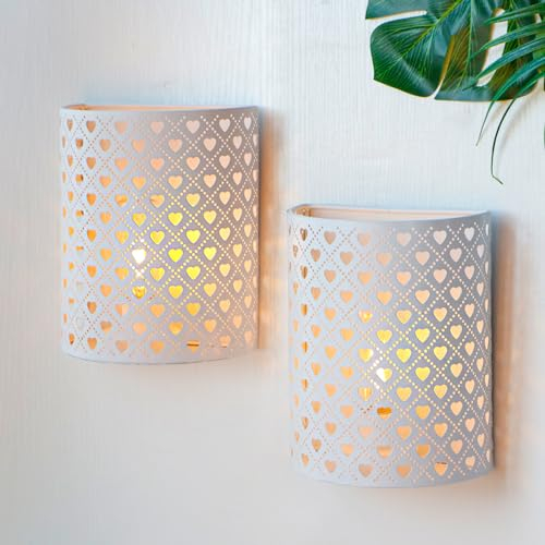 NEWIMAGE 2er Set batteriebetriebene Lampe 20cm hoch Wandleuchte Beleuchtung Metall Moderne Wandleuchte mit 6-Stunden Timer Wanddekoration für Wohnzimmer Schlafzimmer Flur Treppe (Weiß, Herzform)