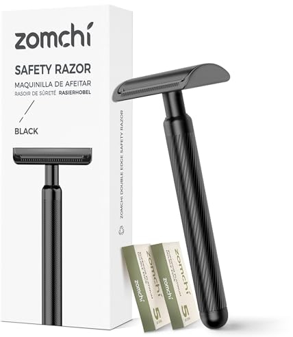 ZOMCHI Nassrasierer-Set für Damen & Herren – 10 Klingen | Ideal für traditionelles Wet Shaving | Zero Waste, plastikfrei & nachhaltig | Metall-Safety-Razor | Schwarz