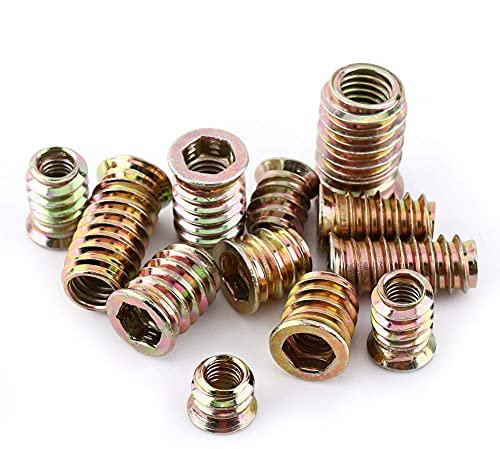 20 piezas tuercas de inserción hexagonales de acero al carbono, roscadas para muebles de madera (M8*25mm)