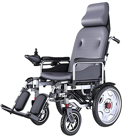 MOLVUS Elektrischer Rollstuhl für alle Gelände, faltbar, hohe Rückenlehne mit Kopfstütze, kann nicht liegen, 500 W, leistungsstarker Motor, Vorderrad, Stoßdämpfung, EABS-Bremssystem