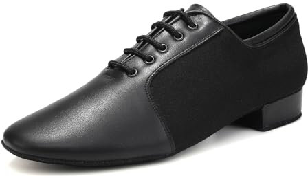 Uonpie Herren Tanzschuhe Schwarz Atmungsaktiv Schnürschuhe Tango Salsa ballsaal Tanzschuhe Modern Latin Jazz Niedriger Absatz Übungsschuhe Schwarz, 43 EU