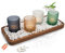 EV® Teelichthalter Set mit Tablett - Harmonische Farbkombination durch 4 Bunte Windlichter - Premium Kerzenhalter Set als stilvolle Tischdeko (Timeless Light Edition)