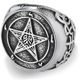 Caiduoduo Dämon Satan Ring Schmuck Vintage Edelstahl Pentagramm Männer Ring