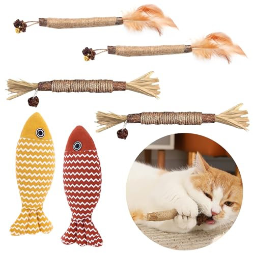 6 Stück Katzenminze Spielzeug,Natürliches Katzenminze Sticks für KXatzen,Silvervine Katze Spielzeug,21cm Katzenminze Spielzeug Fisch Form,Katzenminze Sticks für Katzen zum Kauen Entfernt Zahnstein