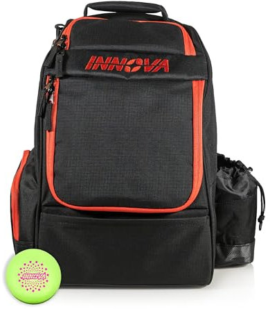 Innova Adventure Pack Disc Golf-Rucksack – fasst 25 Discs – inklusive Mini-Discgolftasche (Schwarz/Scarlet)
