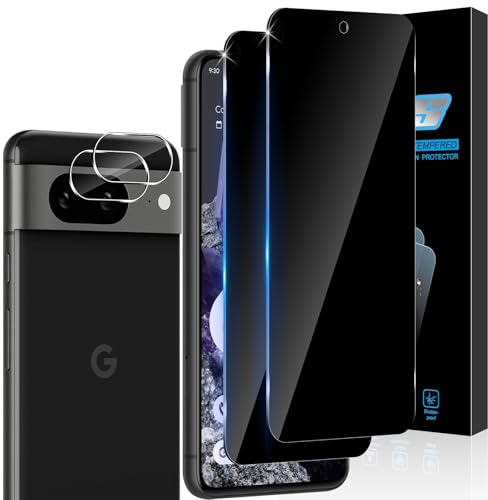 Aerku Protector de Pantalla de Privacidad Cobertura Completo Compatible con Google Pixel 8 5G y Protector de Lente de Cámara [2+2 Piezas], Dureza 9H Anti Espía Cristal Templado