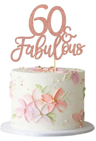 Anemowind 3pcs Rose-gold 60th Fabulous Cake Toppers 60 and Fabulous Cake Toppers for Happy 60th Birthday Cheers to 60 Party Decorations 60 Anniversary Birthday Cake Decorations Supplies