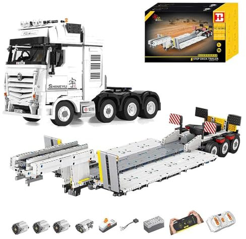 DOYAY Technik LKW mit Anhänger, 4478 TeiIe Technik Truck Abschleppwagen Ferngesteuert Auto mit 4 Motoren, Ieds Bausatz Groß LKW mit Tieflader