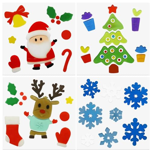 4 pegatinas de gel gruesas navideñas, pegatinas navideñas para ventanas, regalos de invierno, pegatinas de gelatina para ventanas para niños, lindas calabazas, murciélagos, brujas, decoraciones