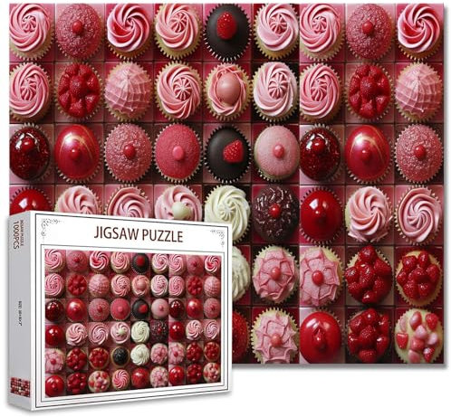 Rosa Papier Cupcake Puzzles für Erwachsene 1000 Stück, Schokoladenkuchen 1000 Stück Puzzle schwer schwierig Jigsaw Puzzle, Holz bunten Dessert Herausforderung Puzzles Home Decor Features Sweetmeat