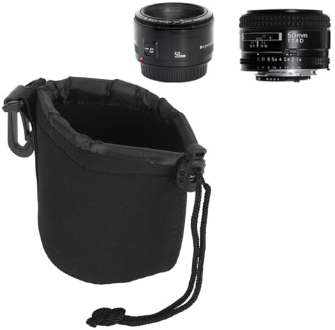 Plyisty Camera Lens Bag for EF 50mm f/1.8 II, Drawstring & Hanging Hook | 8x10cm, Elastic Lock Buckle, Foldable, Water Proof, Shockproof, Anti Scratch, for AF 50mm F/1.8D Lens