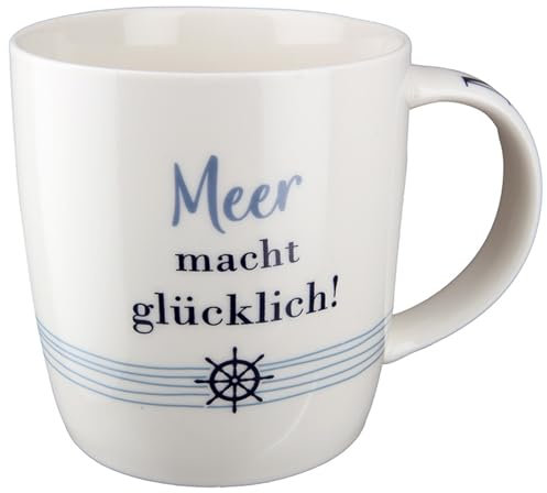 GILDE - 51849 - Kaffeebecher, Tasse, Meer macht glücklich, Porzellan, 8,5cm x 12cm x 9cm, 380ml