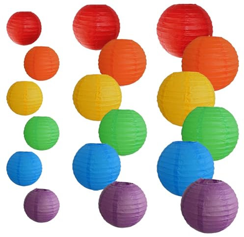 18 Stück Bunte Papierlaternen, Papierlampions Runde, Chinese Runde Papier Laterne, Lampenschirm aus handbemaltem Papier, Verwendet für Malerei und Dekoration (18 Farben)