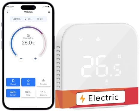 Meross Smart Elektrische Thermostat, WLAN Fußbodenheizung Raumthermostat, Heizen & Kühlen kompatibel mit Alexa und Google, Sprachsteuerung, Fernsteuerung und Zeitplan