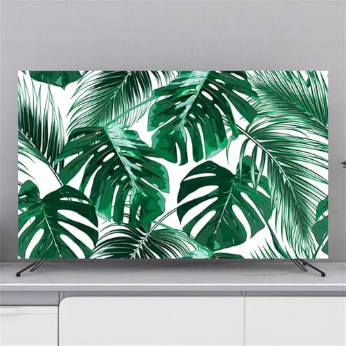 Hixingo TV Cover Decorative, 3D Green Plant Pattern TV Dust Cover 32-80inch TV Screen Dust Cover Universal Television Cover Stretch TV Screen Protection Cover (49-52inch,Monstera Leaf)