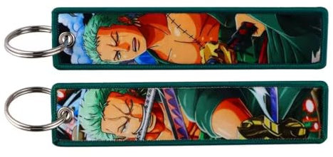 Distrigeek Porte-clés Zoro en tissu brodé double face porte-clés manga anime pour homme ou femme idée cadeau pour fan de manga shonen pour clés de voiture maison décoration de sac