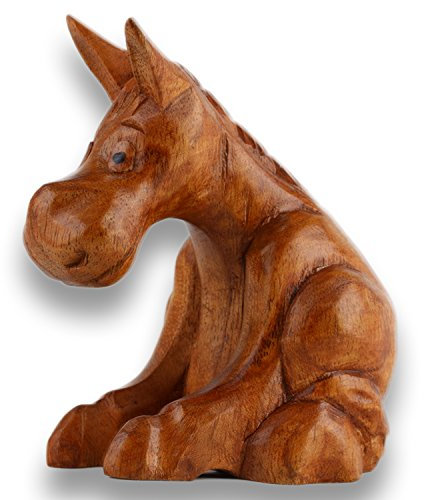 Tokoindah Holz Pferd Funny Holzschnitzerei Holzfigur bemalt Miniatur 12cm