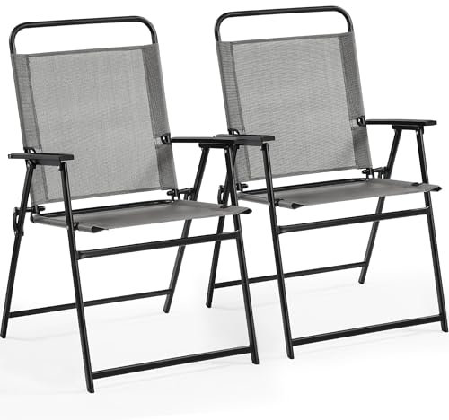 Yaheetech 2er-Set Klappstuhl Gartenstuhl Klappsessel mit Hoher Rückenlehne & Armlehnen Terrassenstühle Essstühle bis 100 kg Belastbar Grau