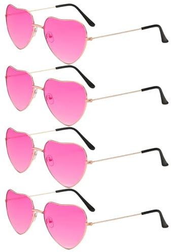 GWAWG 4 Paar Hippie-Brillen in Herzform, Retro-Sonnenbrille, 60er-70er-Jahre-Stil, Kostüm-Zubehör für Karneval und Hippie-Kostüm