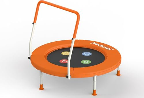 Trampolin Kinder Indoor, Ø 91cm Faltbare Fitness Trampolin mit Haltegriff, Mini Kindertrampolin Max 45 kg, geräuscharme Sprungmatte, sicher & stabil, Gartentrampolin Outdoor für Kleinkind 3-8 Jahre
