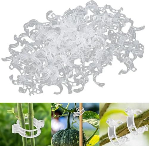 100 Pcs Pflanzenclips für Kletterpflanzen, Pflanzenklammern Kletterhilfe Pflanzen, Kunststoff Tomatenklammern für Kletterpflanzen, Pflanzen Clips für Gemüse Tomate Pflanzen (100, Transparent)