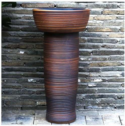 RDIAYDN Lavabo Colonne Rond CéRamique, RéTro Vasque sur Pied Peinte à La Main Aspect Pierre, Moderne sur Pied Meuble sous Lavabo, Lavabo Salle De Bain, Vasque sur Pied,2 Piece Set