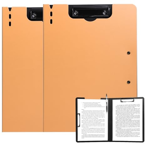 FRETONBA Klemmbrett a4, Schreibmappe 2er Pack Klemmbrett mit deckel, Klemmbrettmappe mit 2 Klemmen, Schreibbrett für Büro/Baustelle/Schule Clipboard Folder, Orange