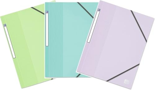 OXFORD Lot de 3 Chemise 3 Rabats School Life A4 avec Elastique Couverture Polypro Coloris Pastels