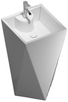 Lavabo sur pied en céramique blanc moderne, ensemble lavabo sur pied monobloc avec robinet argenté et kit de vidange