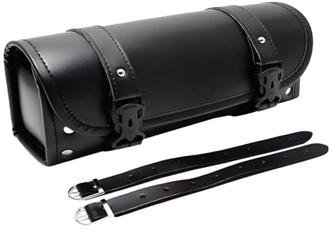 Machify Retro-Leder-Motorrad-Werkzeugtasche, 12,4 x 8,3 x 30 cm, Nietenverstärkt, passend für Motorräder vorne und hinten