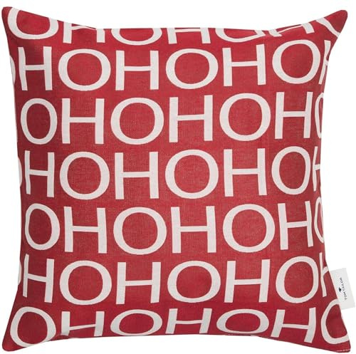 TOM TAILOR Weihnachtskissen rot – Kissenbezug Weihnachten – HOHOHO Baumwollmischgewebe gewebt – Couchkissen – Kissenhülle 40x40 kuschelig, weich, für Sofa, Bett & als Geschenkidee