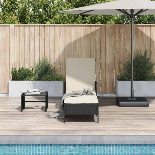Frdhee Liegestuhl Balkon Liege,Sonnenliege mit Kissen Schwarz 157 x 55 x 92cm Poly-Rattan,Lesestuhl für Strand,Garten,Pool