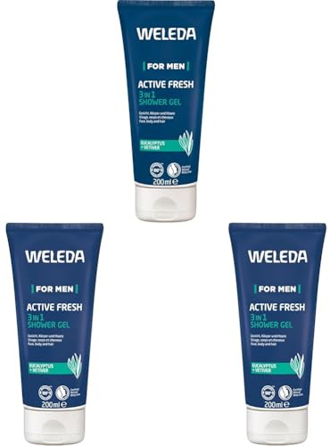 WELEDA Bio For Men 3in1 Duschgel & Shampoo ACTIVE FRESH vegan - Naturkosmetik Männer Duschseife & Haarpflege mit Eukalyptus & Vetiver Duft. Natürliche Dusche zur Reinigung von Haut & Haar (1x 200ml)