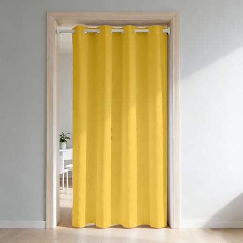 LONGCAO Verdunklungsvorhänge 80 x 110 cm Blickdichte Gardine mit Ösen Wohnzimmer Thermogardine Verdunklungsvorhänge Schlaufen 1Er Set for Bedroom Living Room, Gelb