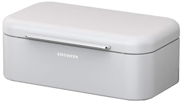 SIEGWERK - Design-Brotkasten PANOVA - Der Klassiker unter den Brotkasten - schwere, hochwertige Qualität - Korpus, Griff und Scharniere aus Metall - besonders langlebig - modernes Design - weiss