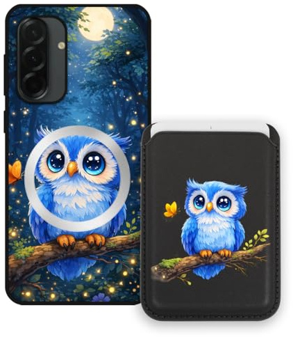 Sunrive Handyhülle für Samsung Galaxy A56 5G mit Abnehmbarem Magnet-Wallet Kartenhalter, Niedliches Kartenetui mit Kartenfach und Standfunktion, Ständer für Videos, Stoßfeste Handy Case - Eule