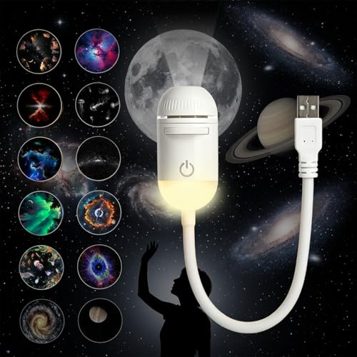 Proiettore Galaxy 2 in 1 – Luce notturna Galaxy con 12 pellicole di proiezione, luci a LED spaziali regolabili a 360°, proiettori stellati con luce notturna dimmerabile per auto, camera da letto